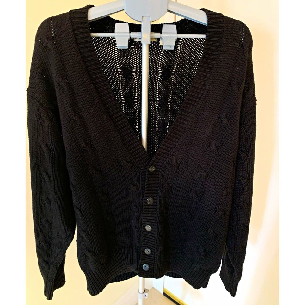 Claiborne Vintage Men’s Black Cotton Knit V-Neck Button Cardigan Sweater Size M